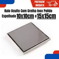 Ralo Oculto Com Grelha Tampa 10x10cm Inox Invisível para Banheiro Quintal Piso Porcelanato