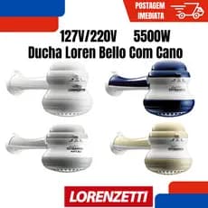 CHUVEIRO DUCHA LOREN BELLO ULTRA COM CANO CORES BRANCO CINZA BEGE AZUL 5500W 110v 127v 220v LORENZETTI
