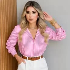 camisa listrada feminina manga longa tendencia 2026