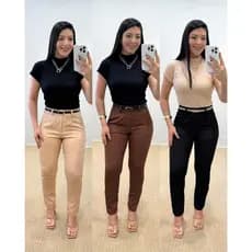 Calça feminina tecido alfaiataria Cintura Alta Com zíper e bolso acompanha cinto Moda Luxo Elegância