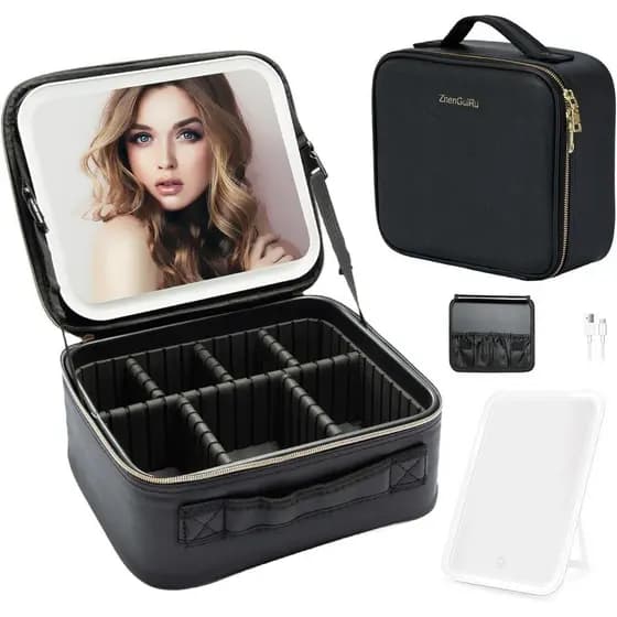 Kit Maleta Maquiagem completo Profissional Com Espelho e Luz Led e paleta de maquiagem simplus