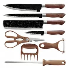 Kit de Facas para Churrasco e Cozinha: 8 Peças em Aço Inoxidável com Garra e Amolador GoldenUltra DJ-8