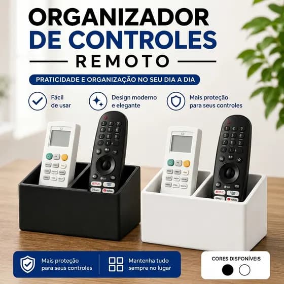 Organizador de Controle Remoto 2 Divisórias | Organizador de Mesa Porta Controle