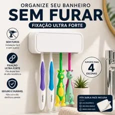 Porta Escovas de Dente Parede Suporte Para 4 Escovas – Fixação Sem Furo Fita Dupla Face Forte