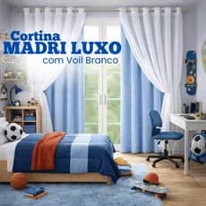 Cortina Infantil 2,80x1,80 com Voil Branco Luxo Quarto Menino Menina Sala Moderna