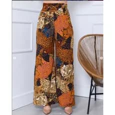 Calça Pantalona Femininana cintura Estampada Elegante Cintura Alta com elástico grosso