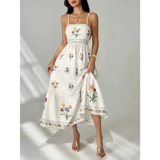 MISSORD Vestido floral feminino em estilo boêmio, roupa de festa, roupa de férias  TEM FORRO
