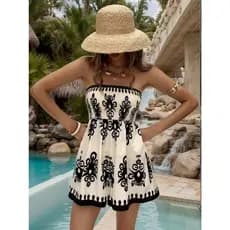 Macacão Tubinho Vintage Estampado para Mulheres, para Férias