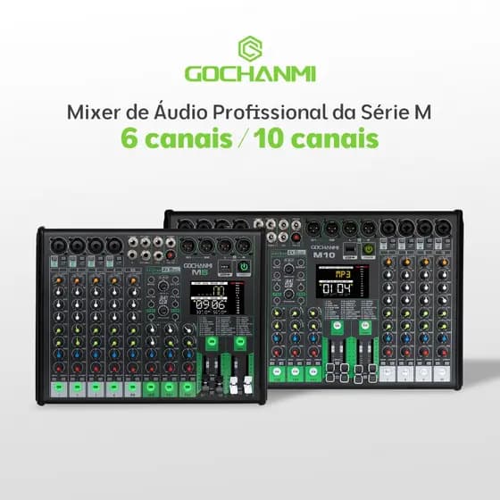 Mesa de Som Gochanmi M6/M10, 6 Canais/10 Canais com 2×99 Efeitos DSP DJ Mixer mesa som Automotiva Bluetooth +48V 110/220