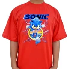 Camisa Camiseta 100% Algodão Personagem Sonic Infantil Oversided Menino menina numeração 2 ao 16