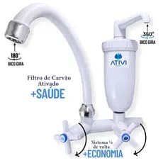 Torneira com Filtro Ativi Filtro C36 – Bica Giratória Branca – Instalação Fácil
