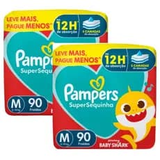 Kit 2 Fralda Pampers Supersequinha M 90 unidades 6 a 10kg Super Absorção, Antivazamento