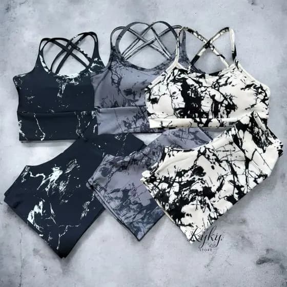Kit 3 Conjunto Top C/ Bojo + Shorts Cintura Alta Roupa de Academia Fitness Corrida Ciclismo Cross