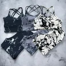 Kit 3 Conjunto Top C/ Bojo + Shorts Cintura Alta Roupa de Academia Fitness Corrida Ciclismo Cross