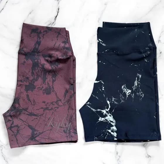 Kit 2 Shorts Tie Dye Fitness Marmorizado Roupa Academia Cintura Alta Feminino Zero Transparencia