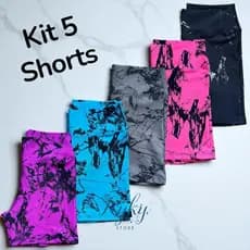 Kit 5 Shorts Fitness Marmorizado Roupa Academia Cintura Alta Feminino Tie Dye Zero Transparencia