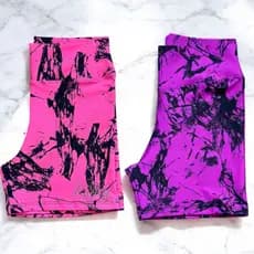 Kit 2 Short Ciclismo Fitness Marmorizado Roupa Academia Cintura Alta Feminino Tie Zero Transparencia