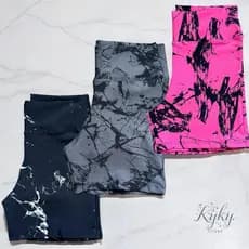 Kit 3 Shorts Marmorizado Zero Transparencia Roupa Academia Cintura Alta Feminino  Tie Dye Corrida