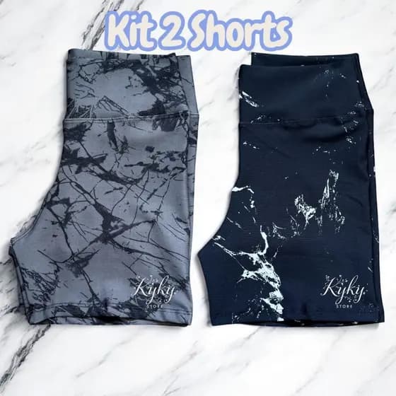Kit 2 Shorts Feminino Academia Marmorizado Cintura Alta Sem Transparência Modelador Roupa Fitness