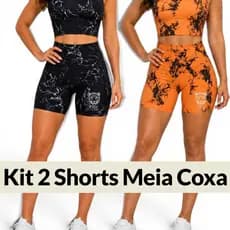Kit 2 Shorts Feminino Academia Marmorizado Roupa GInástica Fitness CIntura Alta Premium