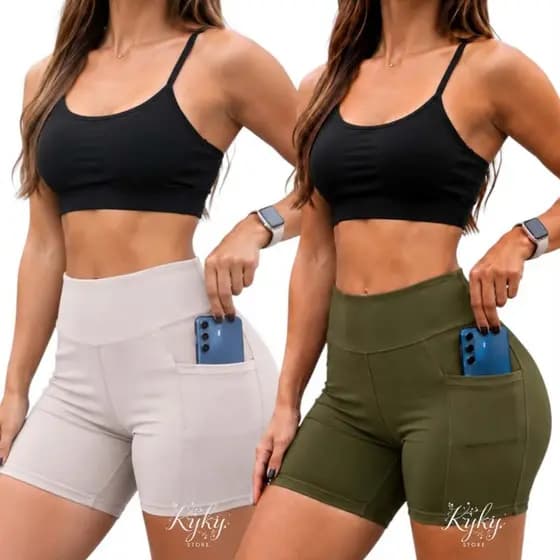 Kit 2 Shorts Feminino Com bolso Lateral Roupa Fitness Academia Corrida Zero Transparência Grosso