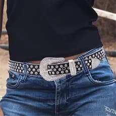 Cinto De Couro Cravejado Unissex De Strass West Cinto Country
