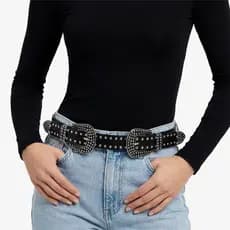 Cinto Feminino Duas Fivelas Courino Metal Tendência Moda
