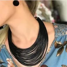 Maxi Colar Feminino Com Fio Encerado Kit Com Brinco elegente