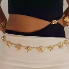 Cinto Corrente De Vintage Feminino Com Decoração De Concha Metálica
