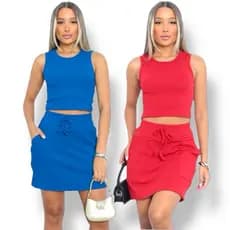 Conjunto Feminino Cropped e Saia em Malha