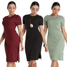 vestido feminino midi con fenda nas laterais tecido ribana