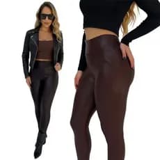 Calça Legging Cirré Feminina Cintura Alta Brilho Tipo Couro Conforto e Estilo