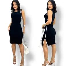 Vestido Midi Canelado Regata Casual Básico Modelador