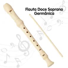 Flauta Doce Soprano Germânica Escolar Com Capa E Vareta Limpeza FLTDO