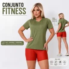 Conjunto Bermuda + Camiseta Dray Fit Feminino Anti Suor Academia Treino