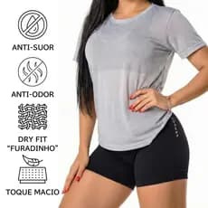 Camiseta Feminina Academia Esporte Leve Furadinho Anti-Suor Anti-Odor Levemente Transparente Verão