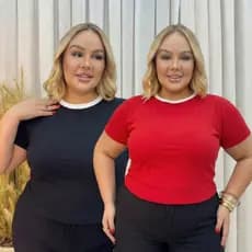 kit 2 Cropped Manga Curta T-shirt Feminino Plus Size