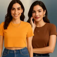 Kit camisetas feminina verão – uma T-Shirt de malha 100% algodão e um cropped de ribana canelada