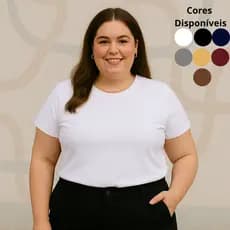 Camiseta Feminina Plus Size 100% Algodão Baby Look Básica Lisa Confortável Manga Curta Gola Redonda