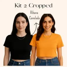 Kit 2 Cropped Ribana Canelada Manga Curta T-shirt
