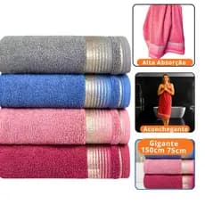 Kit 4 Toalhas Banhão Gigante Luxo 100% algodão fio 16/1 Alta Absorção