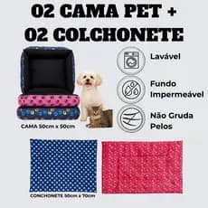 Kit Pet 2 Caminhas + 2 Colchonetes 50x70cm Lavável, Macio e Impermeável Pequeno Porte Cães e Gatos
