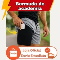Kit Shorts Masculino 2 em 1 Academia com Bolso Interno Celular Dry Fit Compressão Secagem Rápida