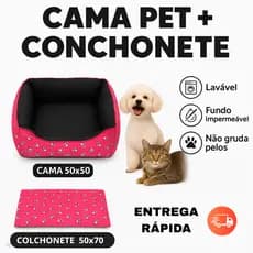 Kit Caminha + Colchonete Pet Rosa 50x70cm Lavável, Macio Não Gruda Pelos Ideal Cães e Gatos Pequeno