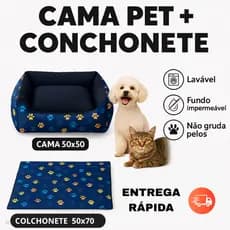 Kit Caminha + Colchonete Pet Azul 50x70cm Lavável e Macio Não Gruda Pelos Ideal Cães e Gato Pequeno
