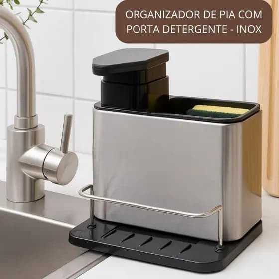 Organizador de Pia com Porta Detergente Despenser Cozinha  - Inox