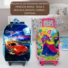 Mochila Escolar de Rodinhas Infantil Princess Wingse - Rosa e  Mochila Infantil Carros - Sortida