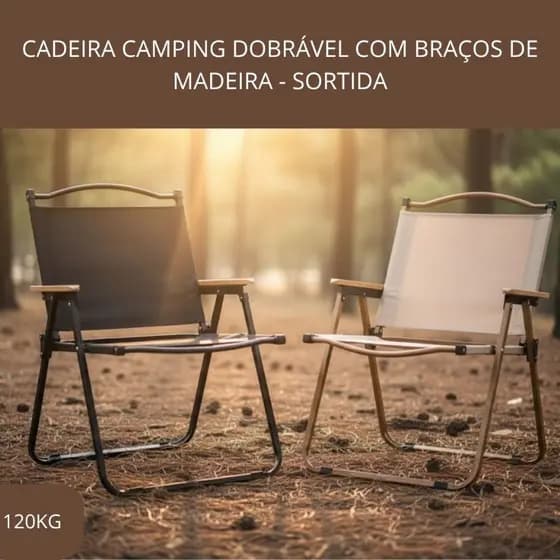 Cadeira Camping Praia Pescaria jardim Varanda Dobrável com Braços de Madeira - Sortida