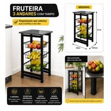 Fruteira Chão Cozinha Multiuso Tampo Pedra Granito Mármore