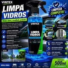 Vintex Limpador Automotivo Limpa Vidro 500ML Multiuso Limpeza Profunda Interior e Exterior Veicular